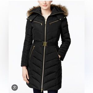 Michael Michael Kors Women's Black Quilted faux fur hooded belted Coat